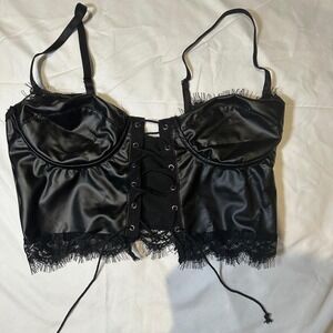 black faux leather corset top